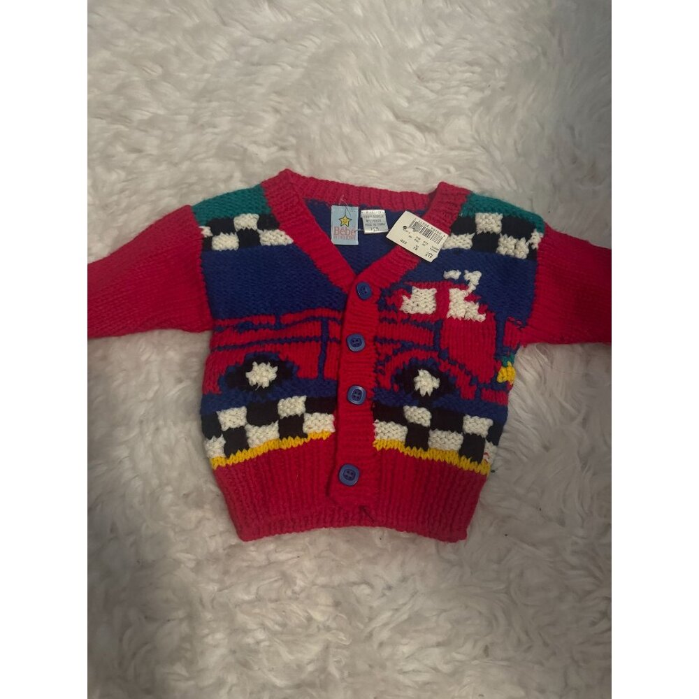 NWT Bebe by Cradlecraft Acrylic Baby Boy Cardigan Sweater Firetruck 12M